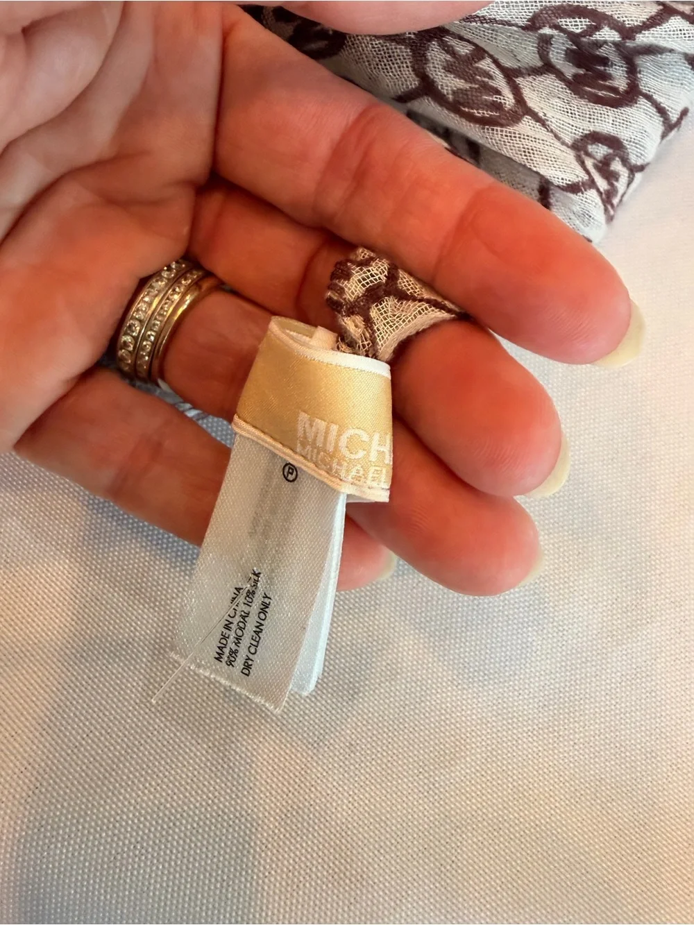 Michael Kors Monogram MK Logo Light Scarf in White and Brown Colorway